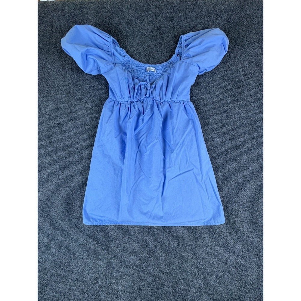 Hollister California Babydoll Dress Womens XS Blue Smocked Back Puff Sleeve